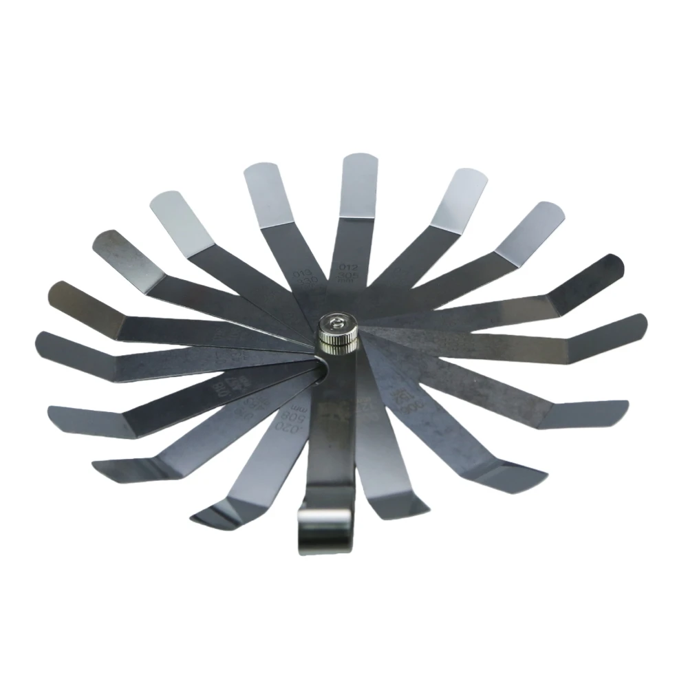 16 블레이드 벤트 필러 게이지 0.127-0.508mm 오토바이 자동차용 스테인레스 스틸 밸브 클리어런스 조정 도구
