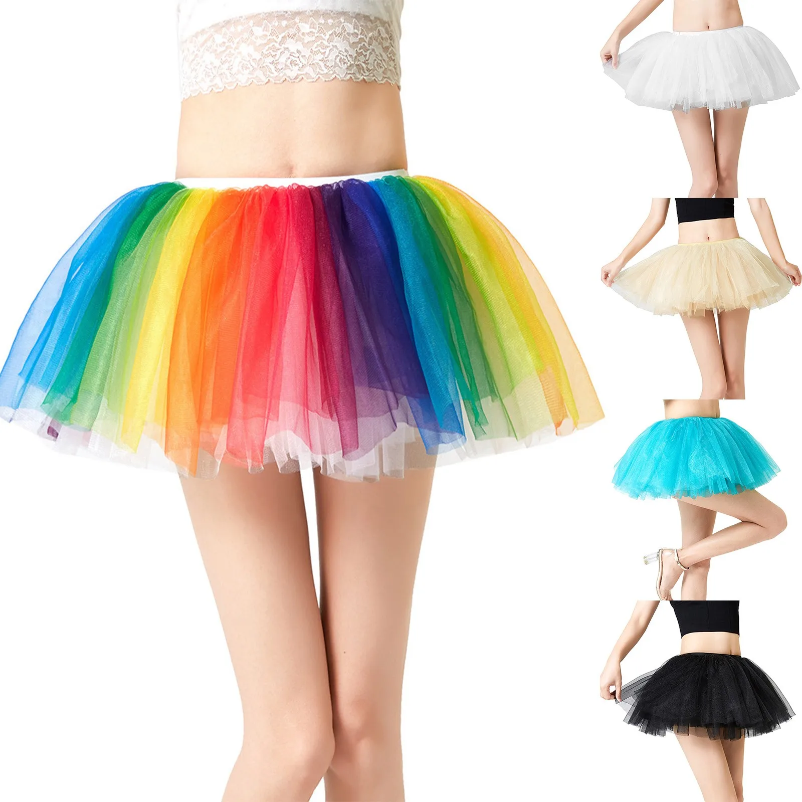 

Women Tulle Skirts Girls Colorful Costume Mini Skirts Rainbow Tutu Dress Fluffy Tutu Dress Female Carnival Festival Costume