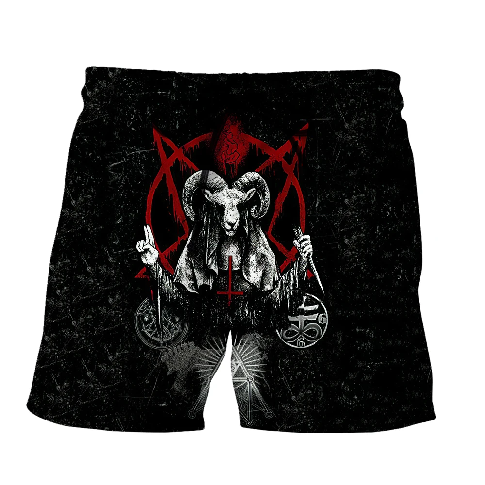 SONSPEE 3D Printed Hell Angels Shorts Men Women Horror Style Goat Buck Oversized Elastic Breathable Plus Size Sports Knickers