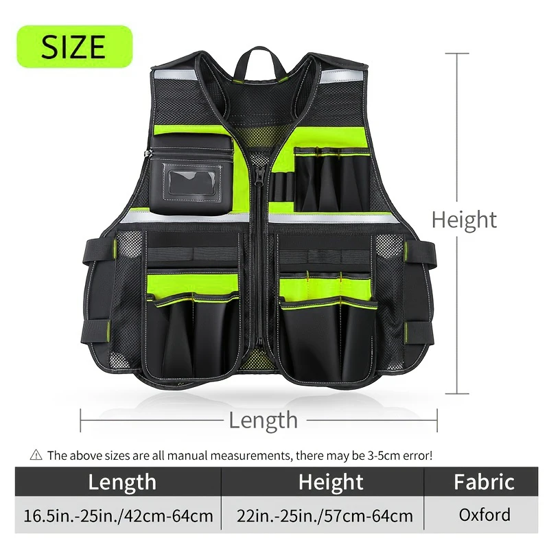 Workwear Allround Work Tool Vest Reflective Safety Vest with Multi-pockets and Zipper Heavy Duty Tool Vest for Electricians 6