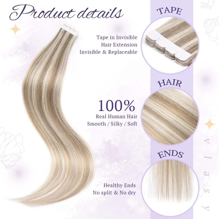 Vlasy Mini Tape in Hair Extensions Human Hair Balayage Blonde Invisible Skin Weft Adhesive Non-Remy Tape ins human hair extensions hair extensions