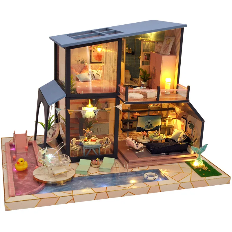 

New Doll House Wooden Furniture Diy House Miniature Assemble 3d Miniaturas Dollhouse Puzzle Kits Toys For Children Birthday Gift