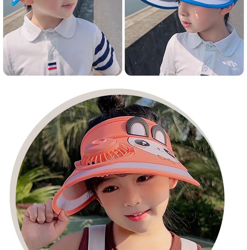 Kinder Jungen Mädchen Sommer Sonnenhut Sonne UV-Schutz Hüte Visier mit Mini-Ventilator Cartoon im Freien USB-Ladeventilator Sonnenkappe für Kinder – Detail 26