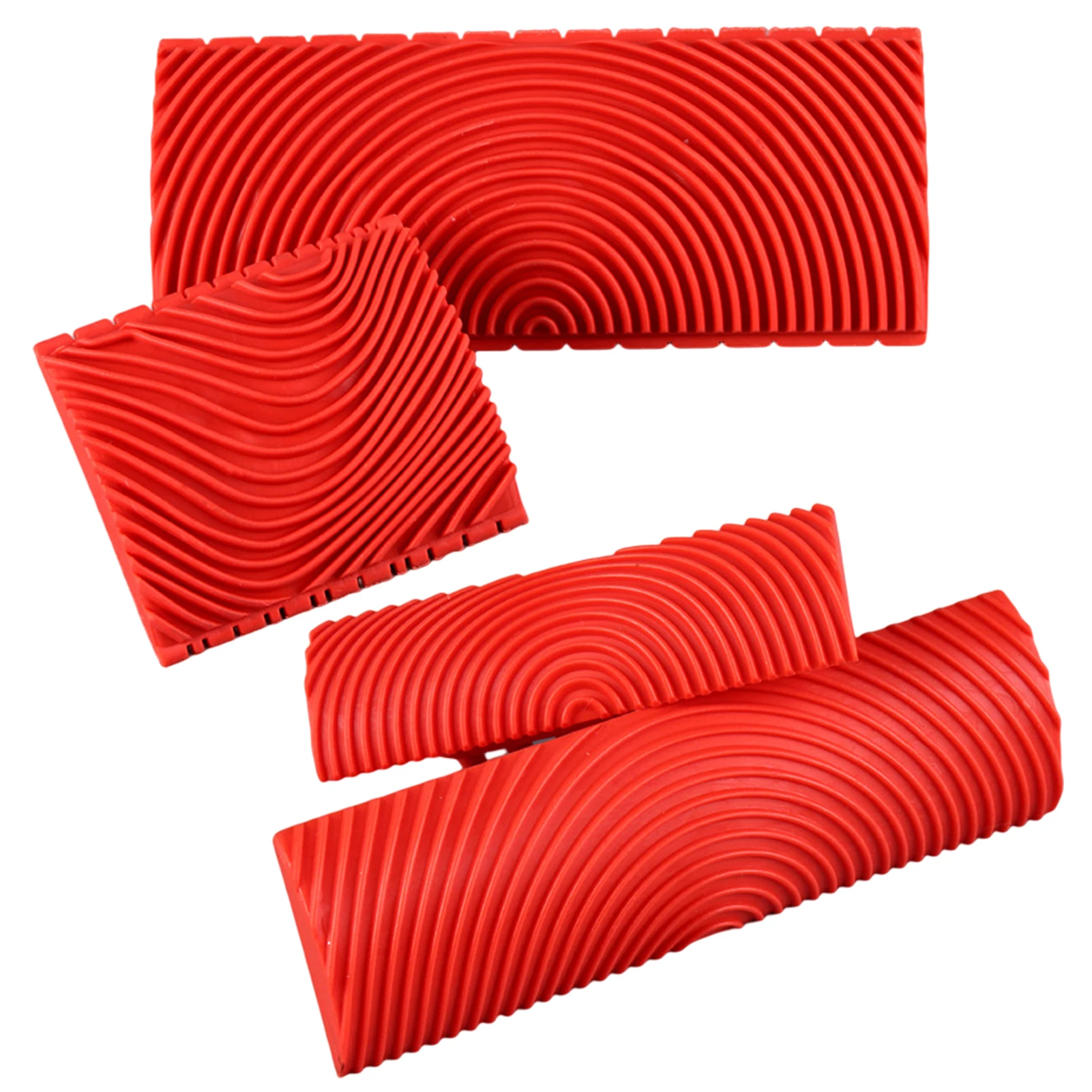 

4pcs Wall Mural With Handle Wood Grain Tool Painting Rubber Household Roller Easy To Use Art Texture Pattern Red Brush Empaistic