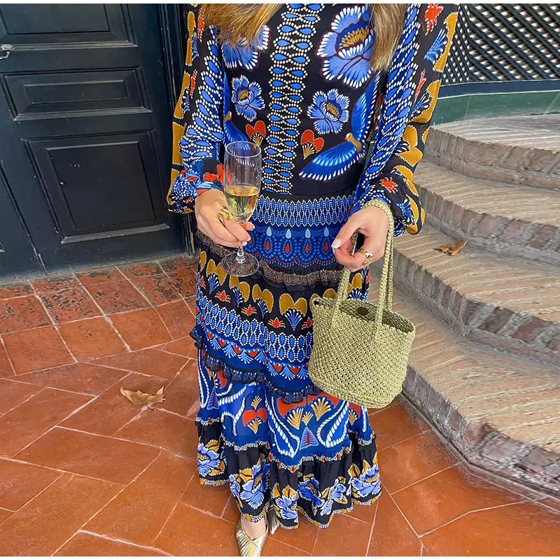 Vestido Longo Estampado Vintage