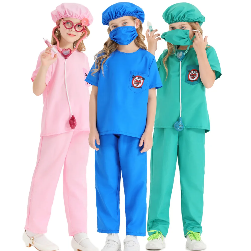 Kids Surgeon Costume Set - Doctor Dress-Up With Hat, Mask, Stethoscope, For Halloween & Play