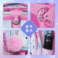 3PCS Rolling Backpack for Girls Kids Wheeled School BookBag With Lunch And Pen Bag Pink Unicorn Glow-in-the-dark Function 4