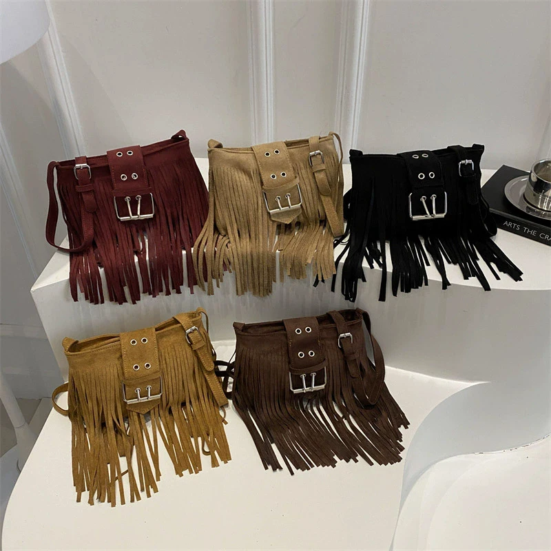High Quality Women Nubuck PU Leather Shoulder Bag Fashion Ladies Crossbody Bags Casual  Female Tassel Messenger Bag