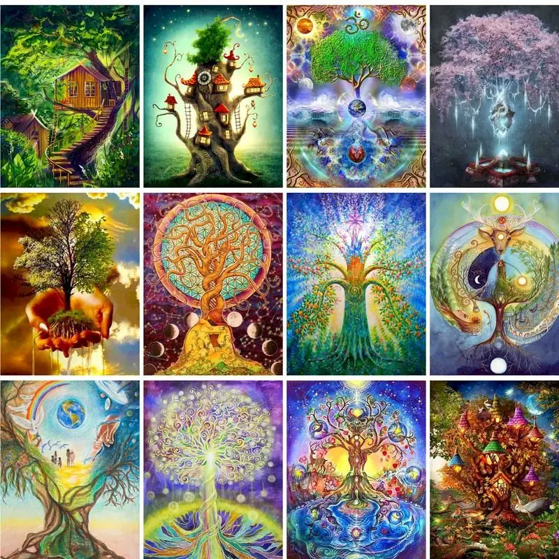 

GATYZTORY 40×50cm DIY Painting By Number Kits Hand Painted Paint Art Paint By Numbers Tree Scenery Drawing On Canvas Home Decor
