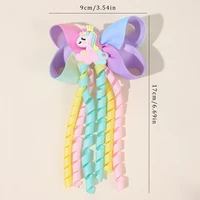 Sweet Unicorn Hair Clips For Girl Bow Barrette Cute Tassel Ribbon Curly Ponytail Hairpins Accessories 5