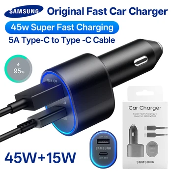 Caricabatterie Originale Samsung 45W per Auto, Tipo C PD Ricarica Rapida per Samsung S26 S25 S24 Ultra Plus S23 S22 FE A57 A55 Z Flip Z Fold 7 6 5 4