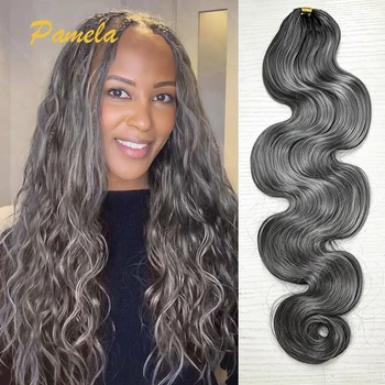 Salt & Pepper Gray Blonde Color Feather Crochet Human Hair Body Wave 100% Human Hair Knotless PreSeparated Crochet Braids Hair 1