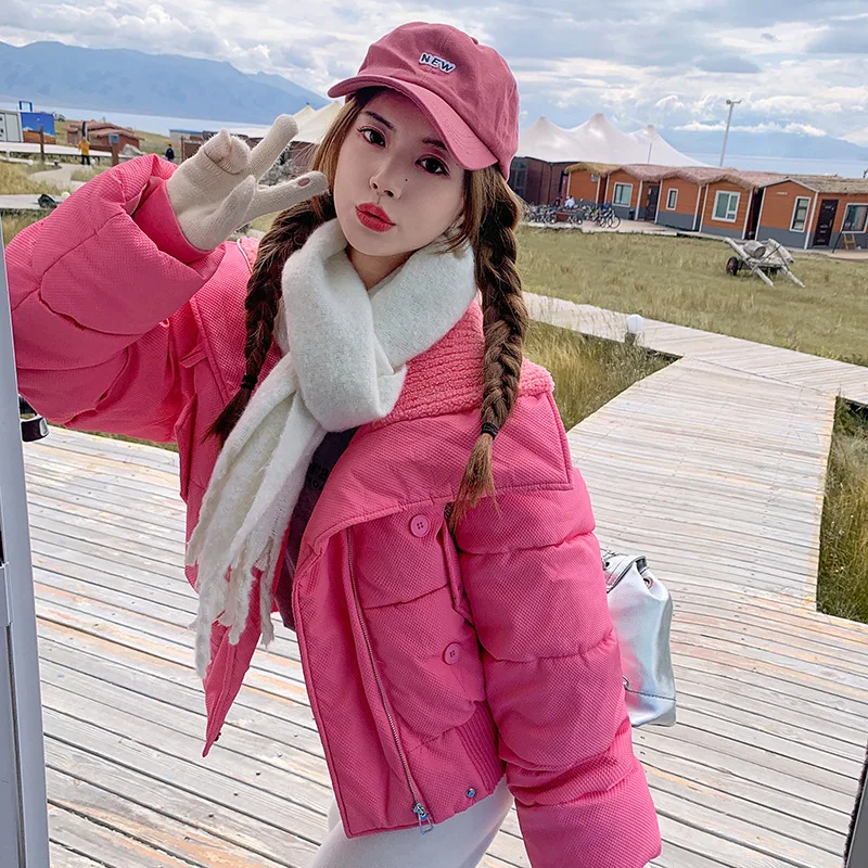 

2023 New Winter Cotton Jacket for Women High Collar Short Korean Cotton Padded Coats Female Loose Thickened Jackets Abrigo Mujer