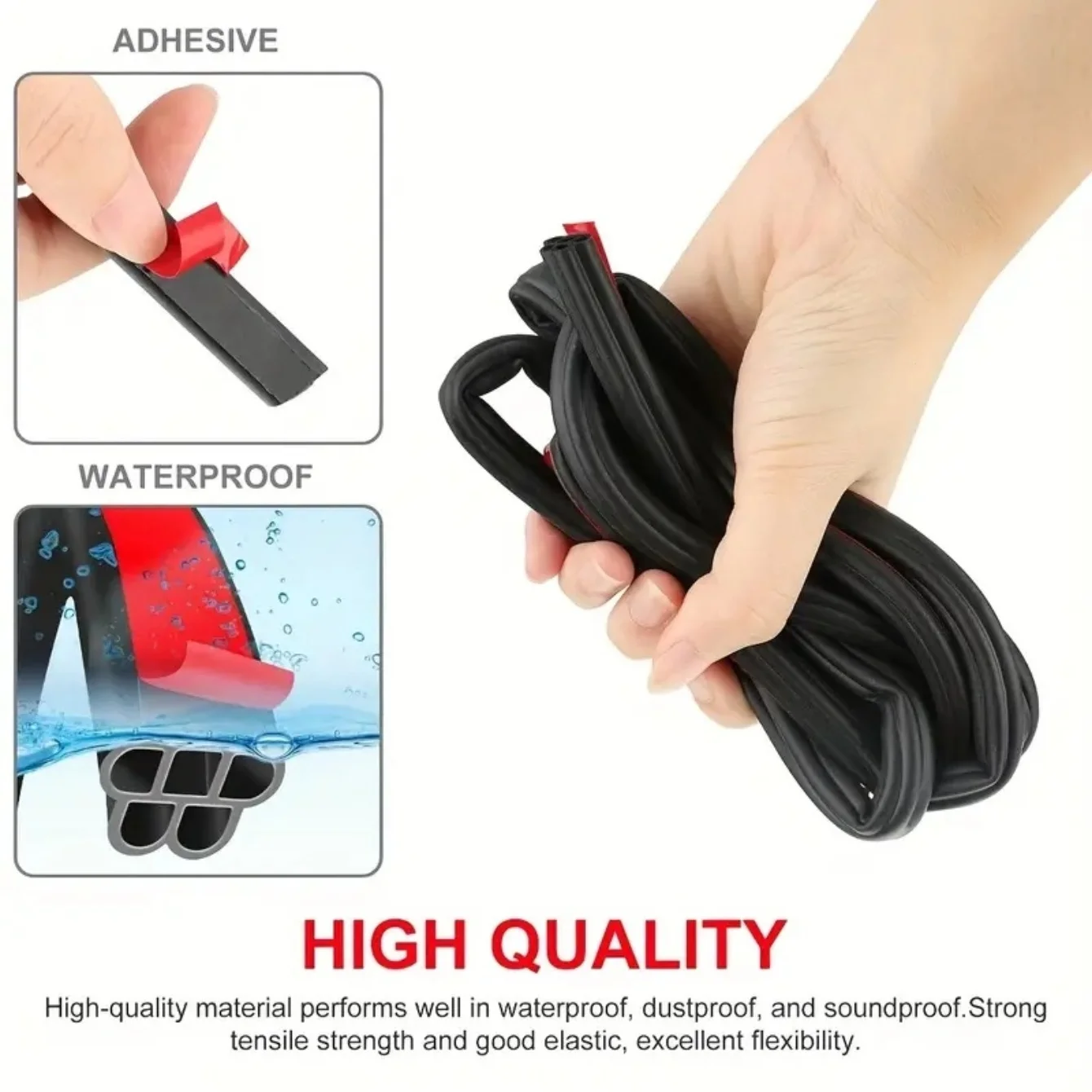 Dual-Layer Waterproof Noise-Insulating Rubber Seal for Car Doors, Hood, and Trunk