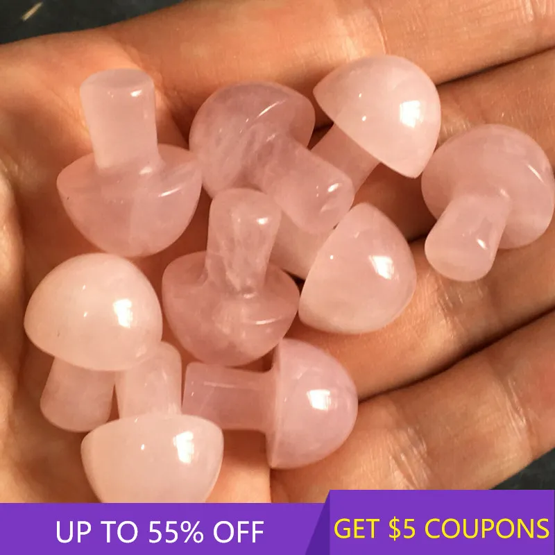 

AAA Natural Pink Rose Quartz Polished Stone Carved Crystal Mini Mushroom Healing Reiki Mineral Statue Ornament Home Decor Gift