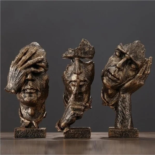 

Nordic Silence is Gold Abstract Art Figurine No Hear No See No Speak Modern Resin Sculpture Home Office Desk Decoration