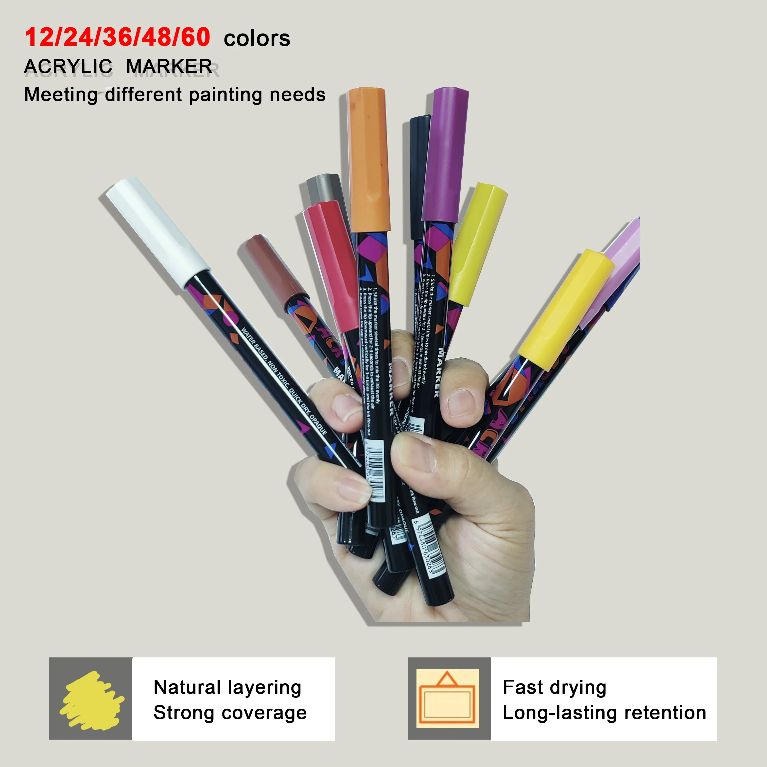 12 Colors Chinese style Acrylic Markers Pen Art valve Width for Rock Stone Ceramic Porcelain Mug Wood Fabric Canvas Marking