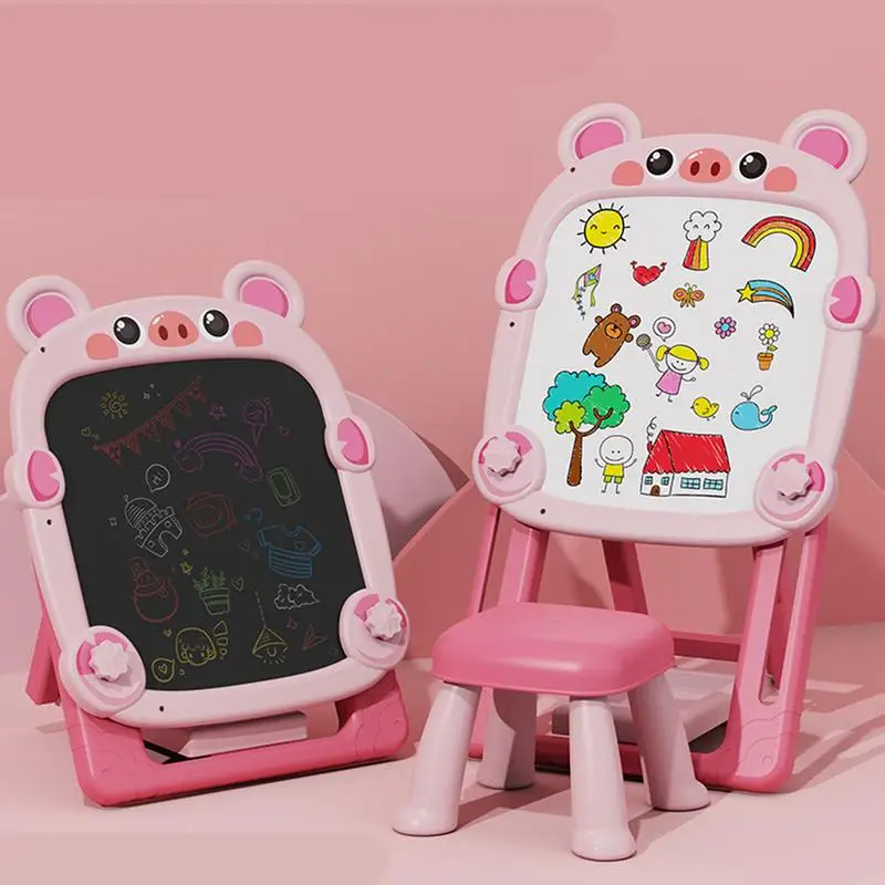 Double Sided Drawing Board Adjustable Double-Sided Magnetic Whiteboard Toddler Drawing Chalkboard Foldable Bracket Magnetic