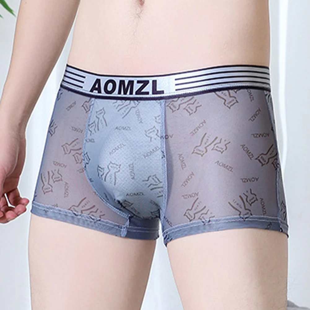 

Sexy Men Boxers Printed Mesh Transparent Underwear Low Waist Seamless Briefs Thin Breath Shorts Underpants Elastic Trunks