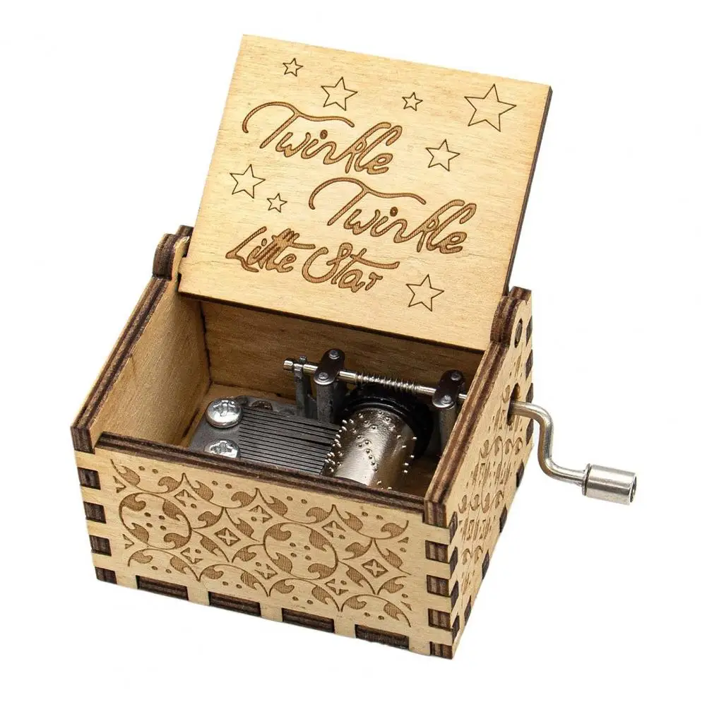 Wood Music Box Engraved with Handle Soothing Melody Mini Mechanical Box for Girlfriend Boyfriend