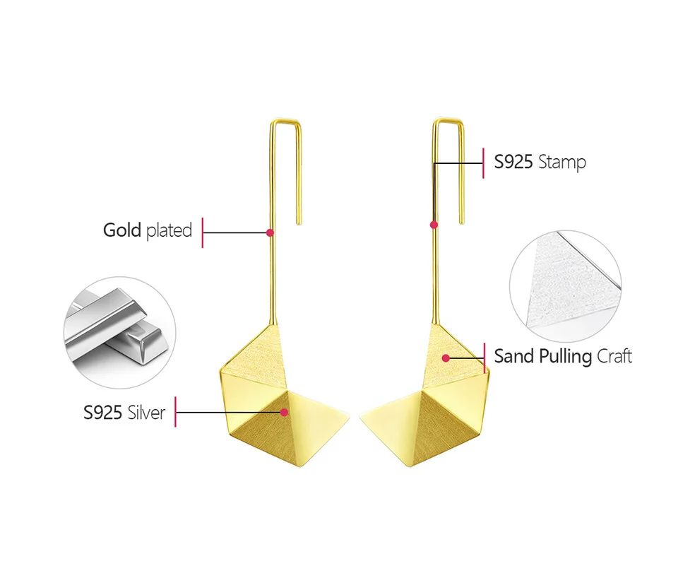 Minimalist Origami Art Design Earrings – Silver & 18K Gold Long Dangle