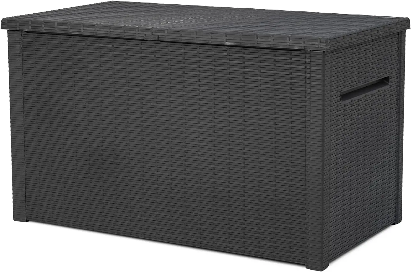 

Keter Java XXL 230 Gallon Resin Rattan Look Large Outdoor Storage Deck Box for Patio Furniture Cushions