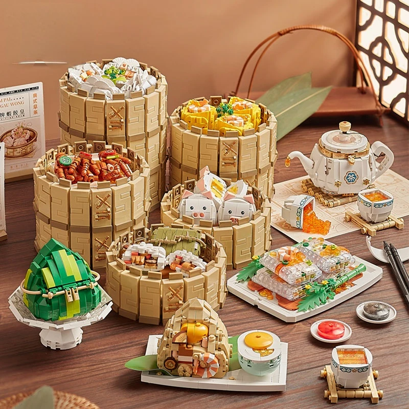 

Cantonese Morning Tea Building Blocks Toy Dragon Boat Festival Zongzi Assembly Model Dim-Sum Food Gift for Women