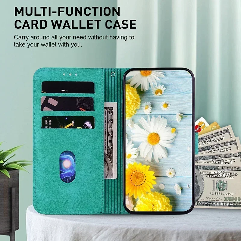 Premium Magnetic Leather Flip Wallet Phone Case with Card Holder and Stand Function