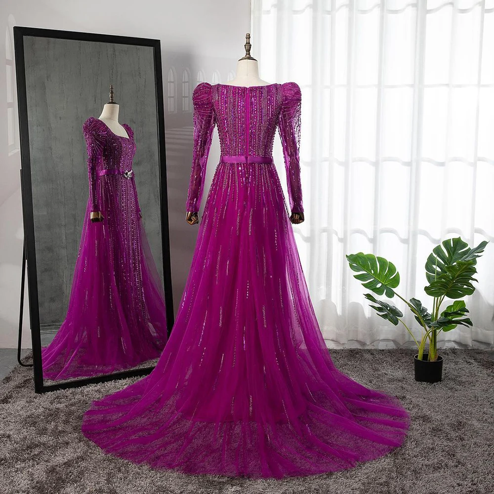 elegant ladies dresses for over 50 with sleeves Sheath/Column Sweetheart Fuchsia Long Prom Dress Elegant Evening Gowns  SLD003