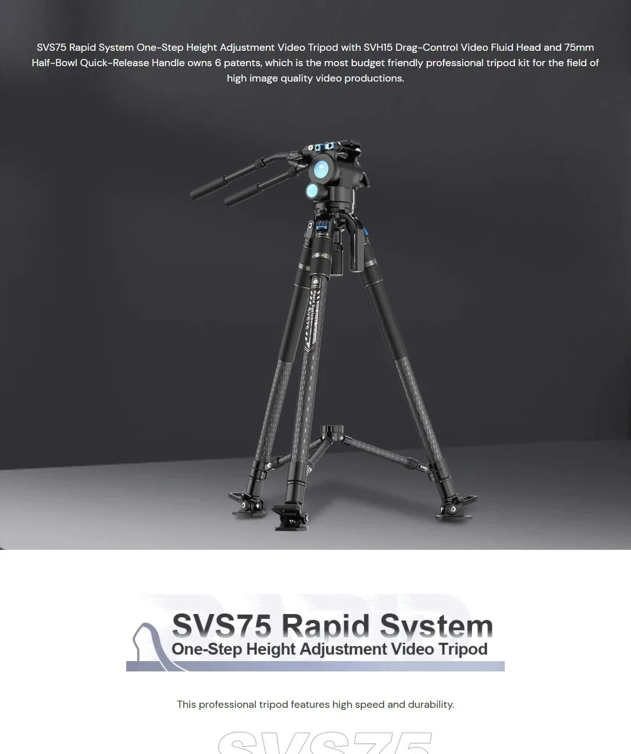 SIRUI SVS75 Rapid System One-Step Height Adjustment Carbon Fiber Tripod Lightwei