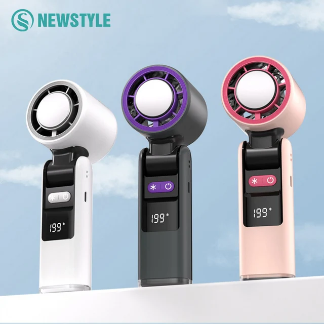 Ventilateur portable à main avec refroidisseur de glace, rechargeable par USB, ventilateurs de poche, design pliable, écran LED, vitesse du vent réglable, ventilateur de refroidissement 1