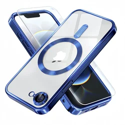 Magnetic Titanium Case with Screen Protector and Camera Cover - Metallic Glossy Luxury Finish - iPhone 16e (Blue)
