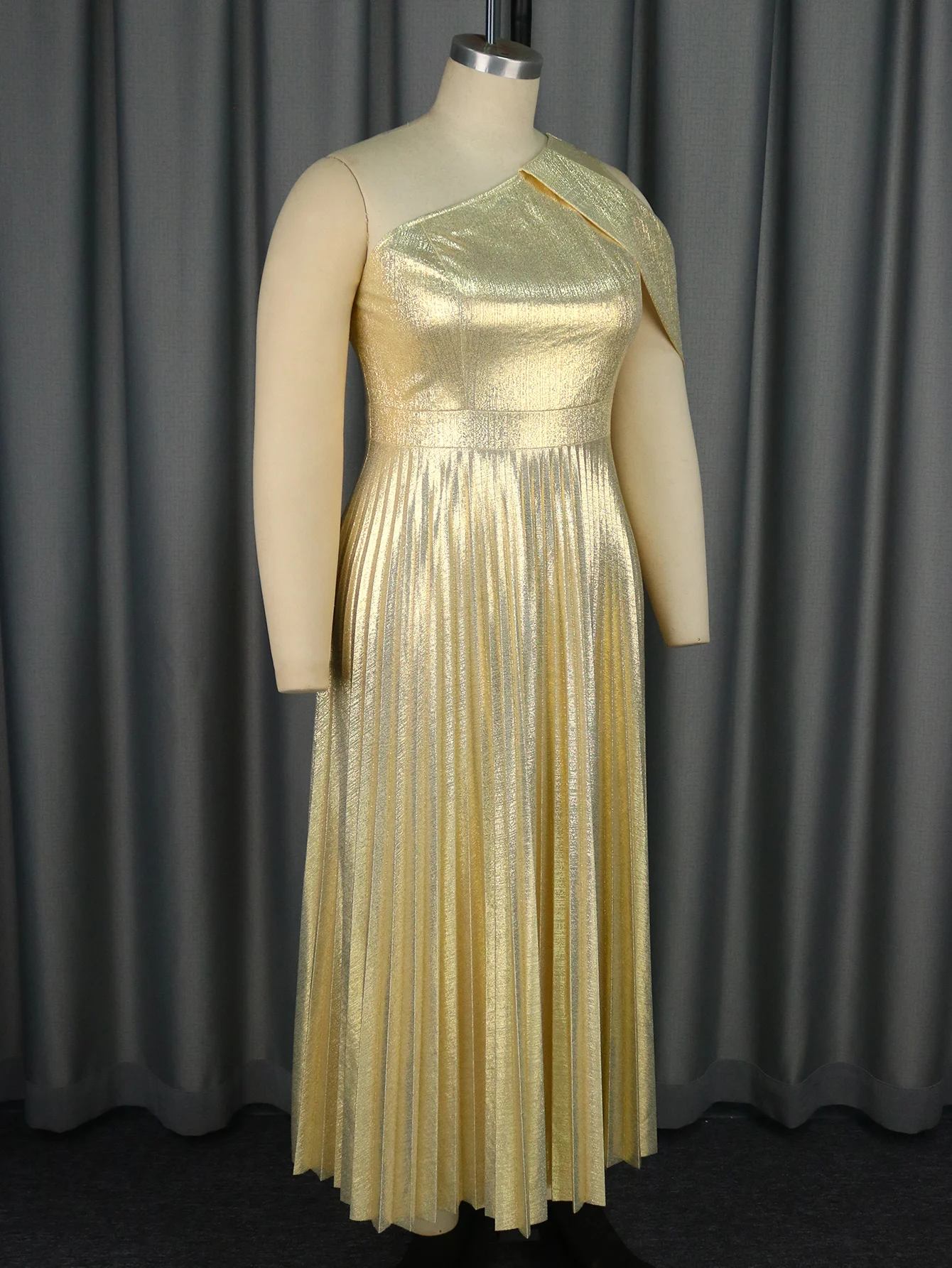 green emerald velvet dress Gold V-Neck Layers A-Line Wedding Guest Dress, Gold / M main image 1