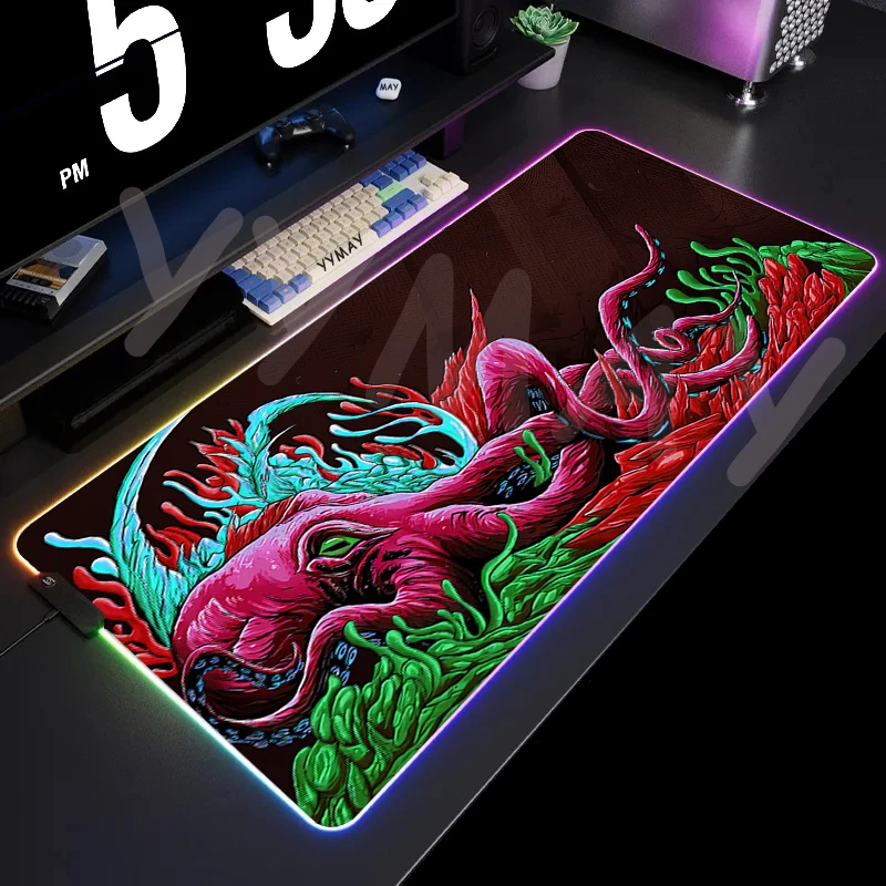 thumbnail image 1 of Alfombrillas de ratón, alfombrilla de escritorio RGB, alfombrilla para teclado de juegos, alfombrilla de ratón LED para jugador XXL, alfombrillas de ratón luminosas, diseño de pulpo, 1 of 5