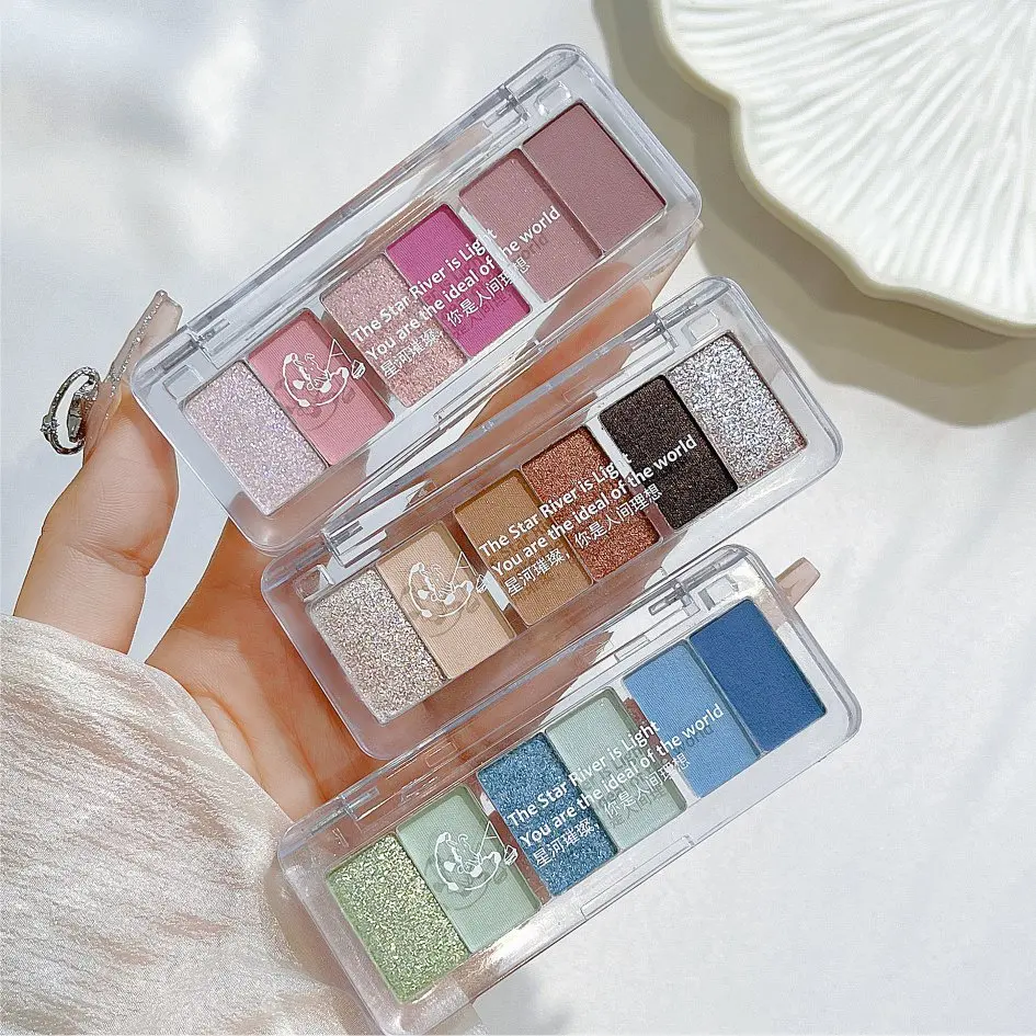Description Picture 3 of item6 Color Smoke Blue Green Glitter Eyeshadow Palette Brightening Waterproof Matte Shimmer Summer Lying Silkworm Eye Pigment Makeup