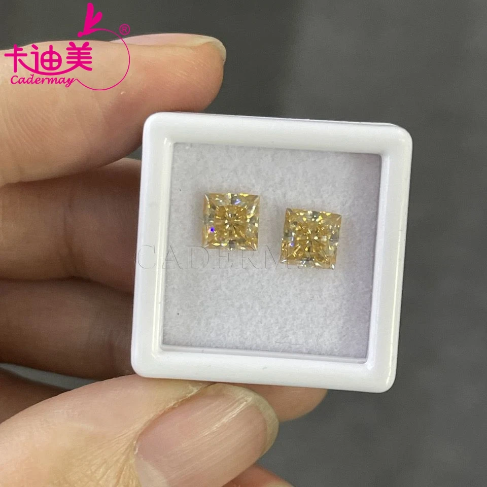 

CADERMAY Princess Cut Champagne Color VVS Moissanite Loose Stone Fancy Beads For Ring Pendant Bracelet Jewelry Making Wholesale