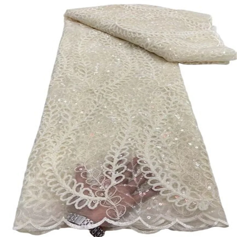 

2023 High Quality African Nigerian Tulle Lace Fabric Embroidery Party Dress Sequins French Guipure Fabric For Sewing 5yard J99-2
