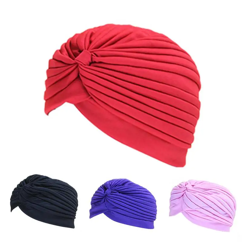 

Women Swim Pool Bathing Hat Protect Long Hair Ears Turban Pleated Fabric Headwear Yoga Caps Multi Colors Turban