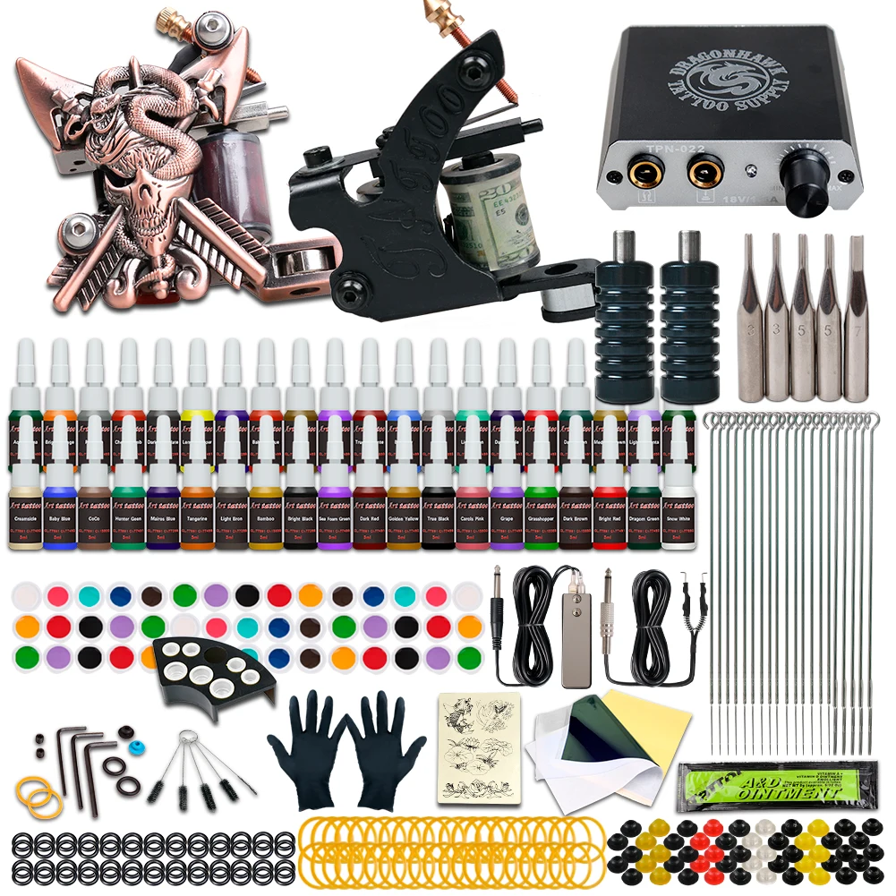 Kit Complet De Tatouage Pour Débutant, Ensemble De Machines À Encre Noire, Poignées D