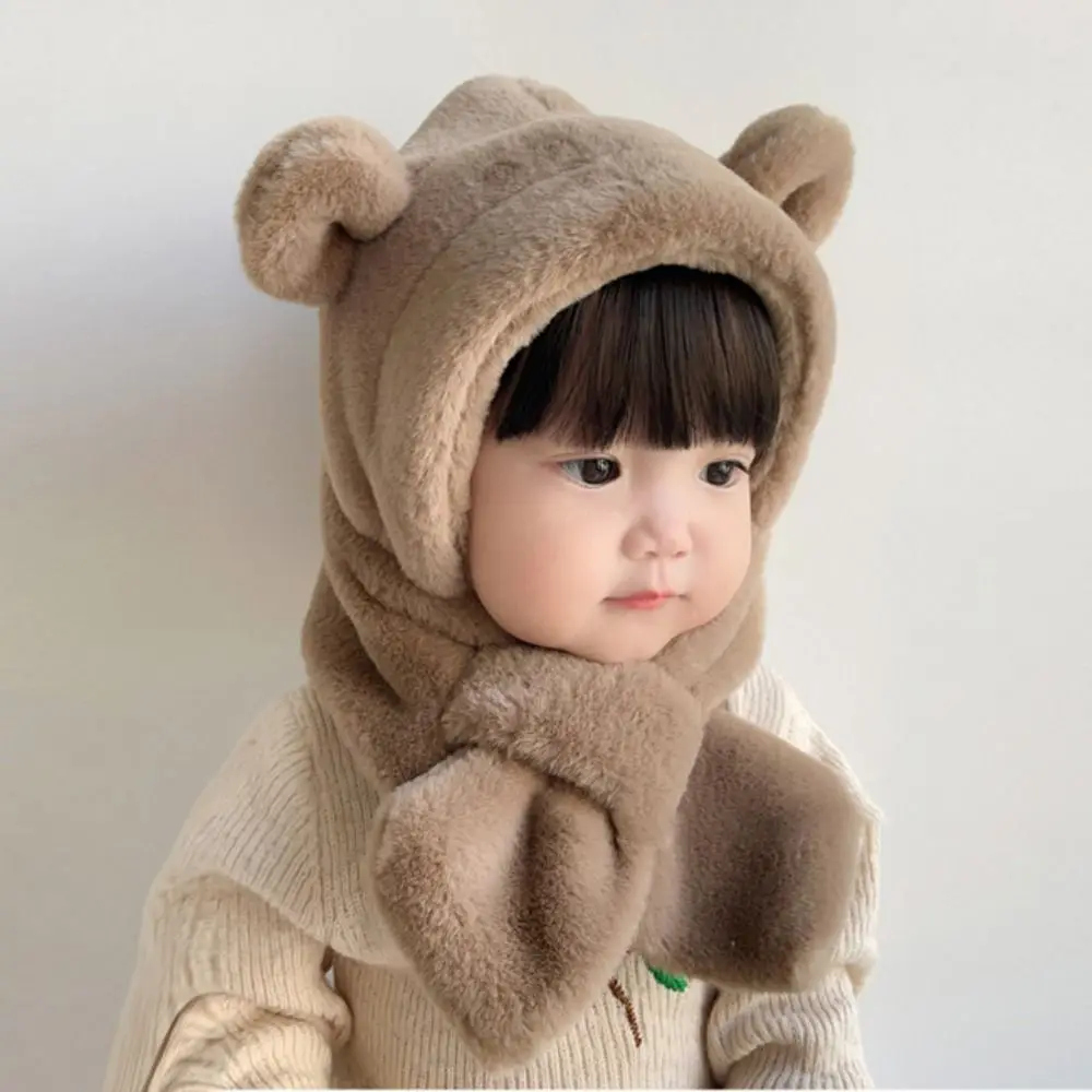 

Модная дизайнерская плюшевая шапка с медведем, тканевые аксессуары, плюшевая шапка в Корейском стиле с шарфом, однотонная флисовая шапка для детей