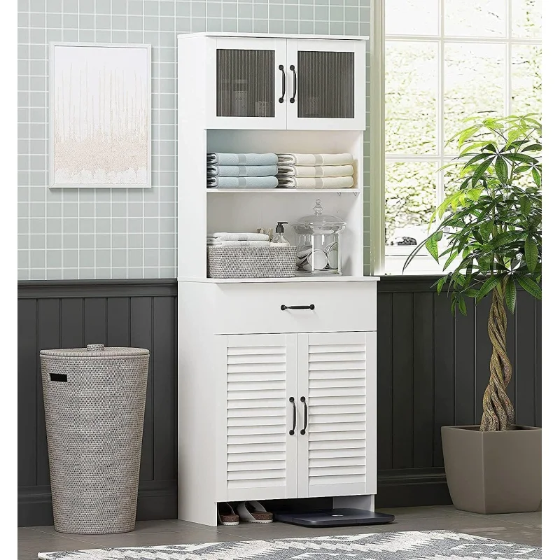 

Spirich Tall Bathroom Storage Cabinet, Floor Storage Cabinet with Double Doors and Drawers, Freestanding Wood Cabinet for Bathro