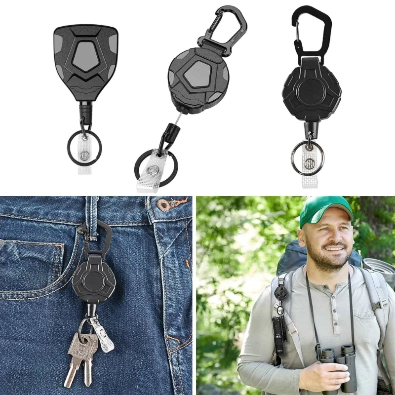 3 pcs/lot Retractable Keychain Heavy Duty Badge Holder Reel with Multitool  Carabiner Clip Key Ring with Steel Wire Supplies