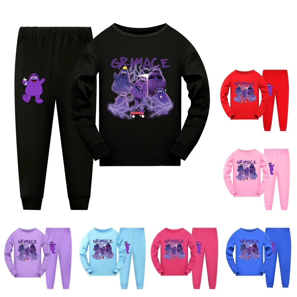 

New Grimace Shake Clothes Kids Long Sleeved Tops Trousers 2pcs Sets Pajamas Boys Sleepwear Children Nightwear Baby Girls Pyjama