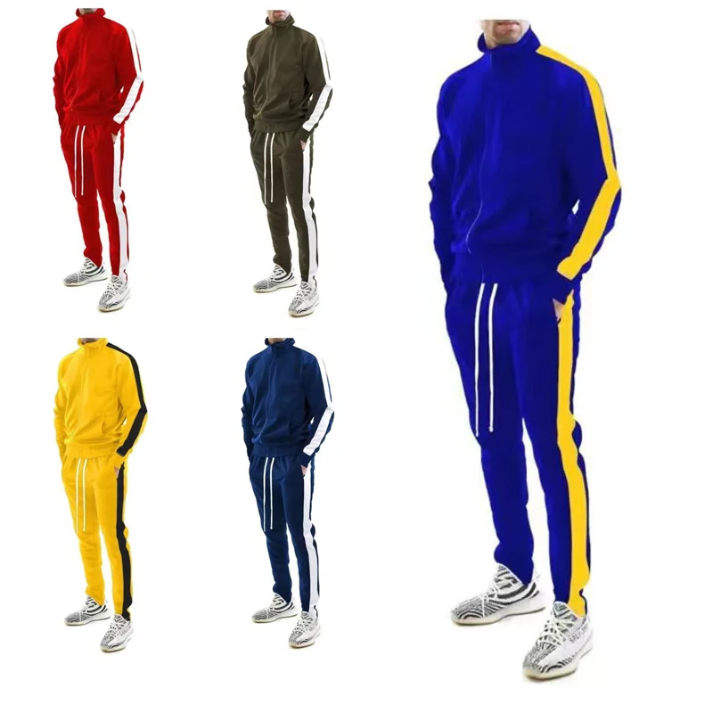 

Men's Autumn and Winter Casual Striped Solid Color Men's Red Blue Black Gray Suits Stand-Up Collar Youth Sport Clothing for Men