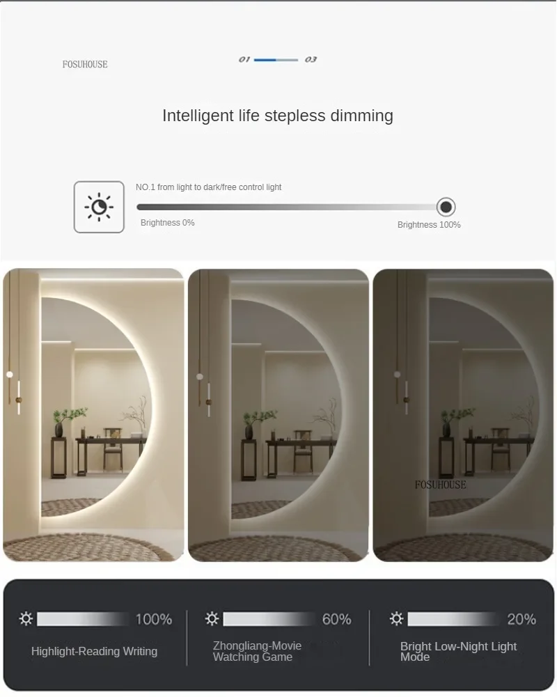 Description Picture 6 of itemSemicircular Smart Bath Mirrors Led Touch Screen Mirrors Wall-mounted Lighted Bathroom Mirror Special-shaped Decorative Mirror Z