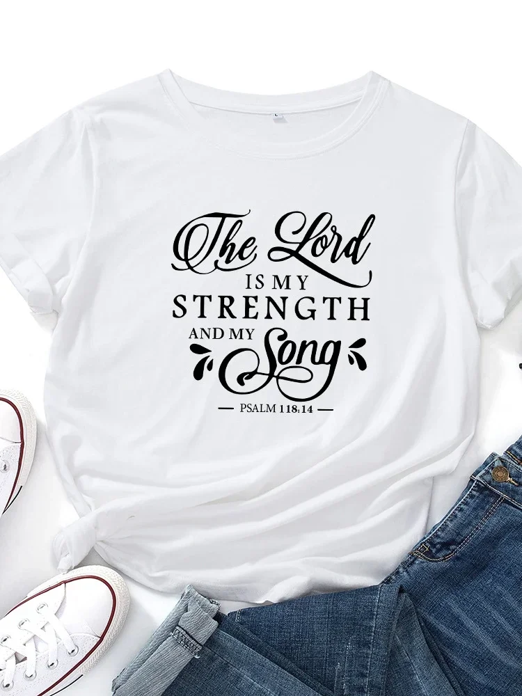 

Lord Is My Strength Print T Shirt Women Short Sleeve Summer Women Causal Tee Shirt Tops Camisetas Mujer O Neck Loose Tshirt