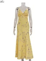 Oymimi Casual Yellow Print Women's Dress Elegant Spaghetti Strap Open Back Dresses Autumn Fashion High Waist Ankle-Length Dress - Image 5