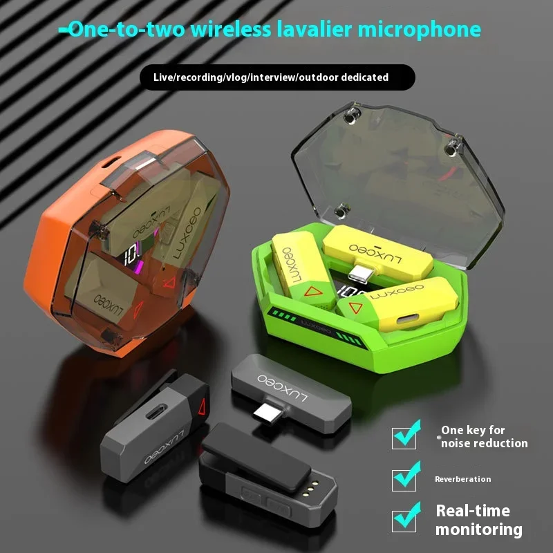 100 Meters Radio Wireless Lavalier Recording Microphone AI Noise Reduction Mini MIC For Mobile Phone Tablet Laptop Live Streams