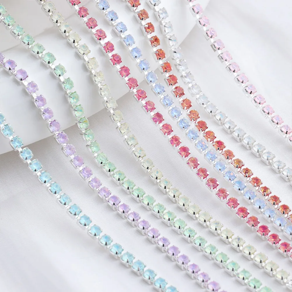 1 야드 3mm 모카 크리스탈 라인 석 체인 트림 블링 다이아몬드 라인 석 체인 공예품 DIY 봉제 쥬얼리 의류 결혼식