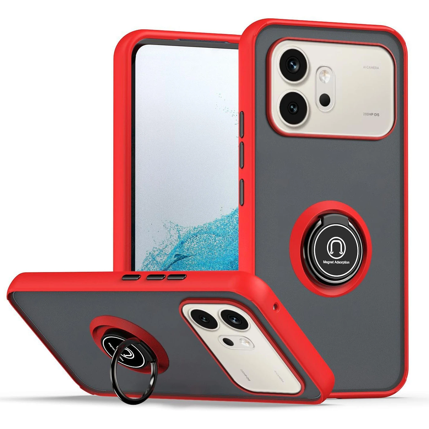Armor Matte Shockproof Case with Ring Magnetic Stand Holder and Back Shell Cover